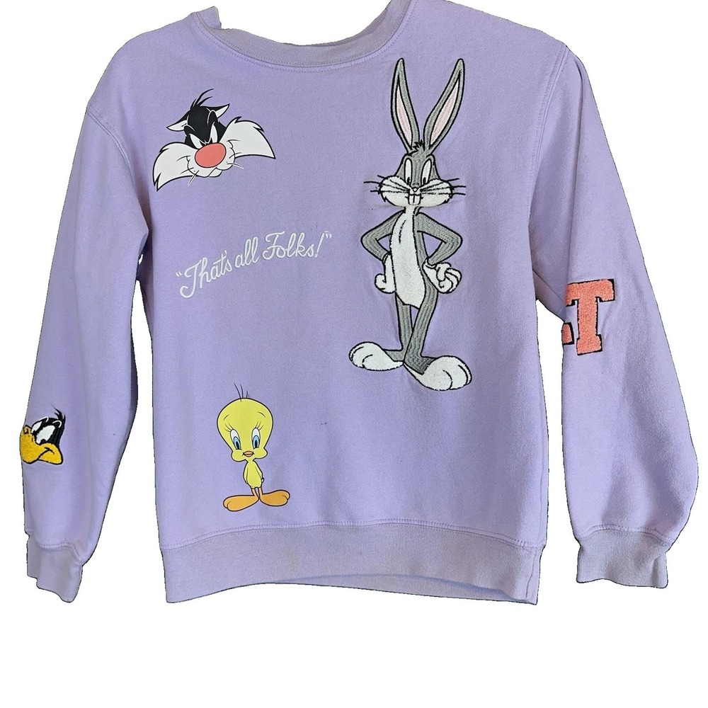Looney Tunes Purple Bugs Bunny Crew Neck Pullover Sweatshirt Women's XS